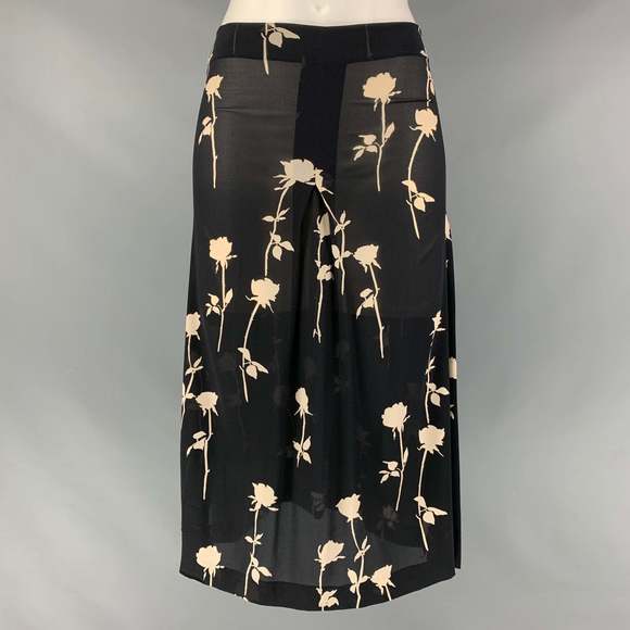 DOLCE & GABBANA Other - DOLCE & GABBANA Black Cream Silk & Lycra Floral A-Line Skirt